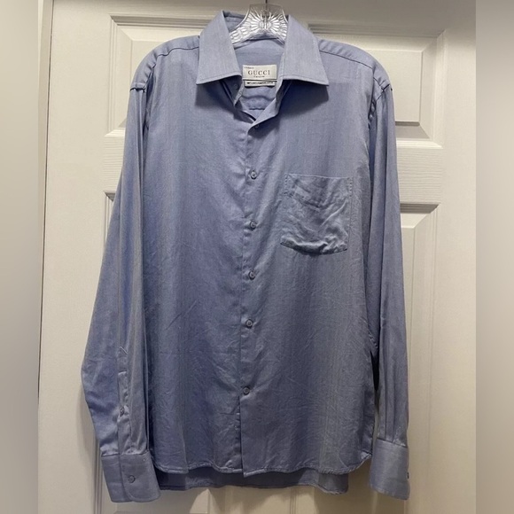 Vintage Franco Gucci Blue Button Down Pure Egyptian Cotton Shirt Size 43 - Picture 1 of 7